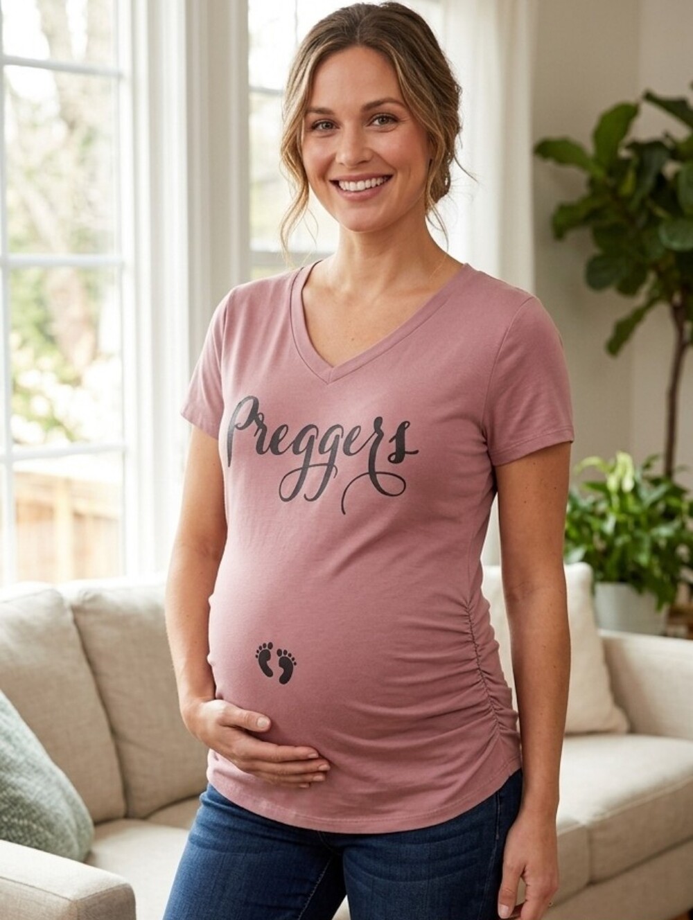 French Pastry Maternity Women's Short Sleeve Top w/Ruching Size Med